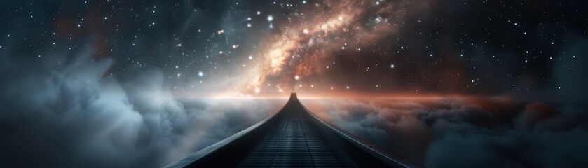 Canvas Print - a bridge over a body of water with a starry sky in the background. the bridge is illuminated by the 