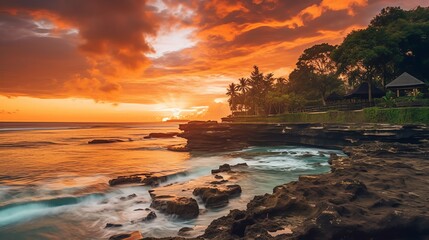 Wall Mural - Ancient pura ulun danu bratan, besakih or famous hindu temple and tourist in bali island at sunrise