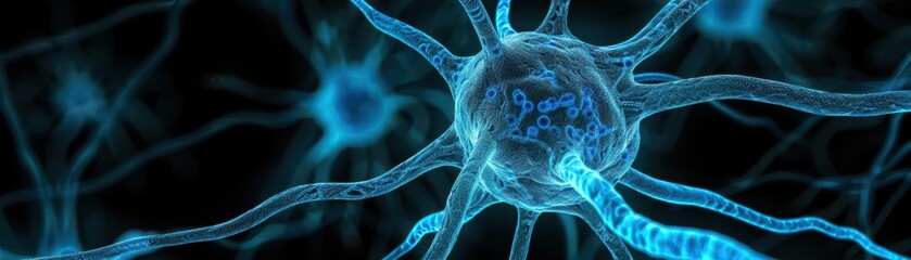 Poster - A blue brain cell with a blue stem