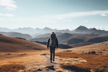 Wall Mural - Mountain backpack walking adult.