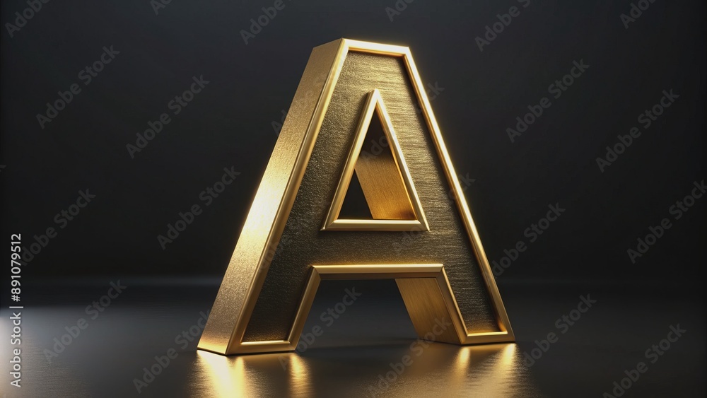 Letter A uppercase. Gold font on black background. 3d rendering Stock ...