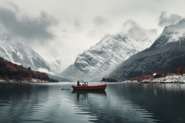 Wall Mural - Panoramic Tranquility Boats on a Lake in an Italian Cabincore Setting.jpeg