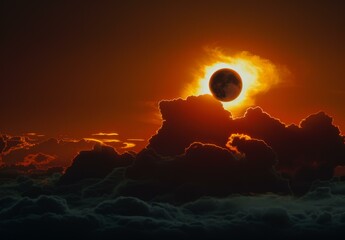 Wall Mural - a partial eclipse of the sun is seen through clouds. ai.