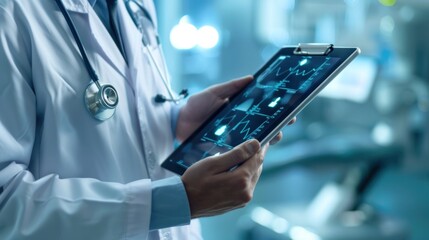 Wall Mural - Doctor's hands using tablet computer to consult patient with clipboard Review medical history and health service reports