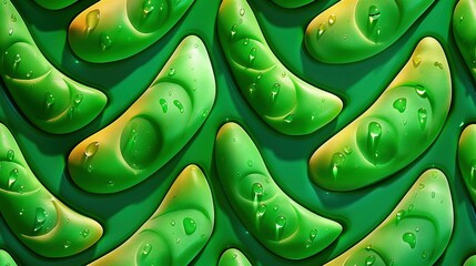 Poster -   A close-up of green leaves, adorned with water droplets on both sides