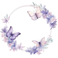 Poster - Lilac and butterfly cercle border flower wreath petal.