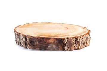 Sticker - Circle wooden podium with bark wood slab jacuzzi plant tree.