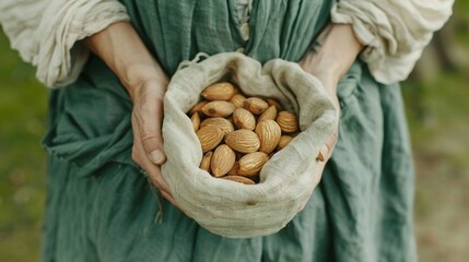 Sticker -   A photo of a person clutching bags of nuts and almonds