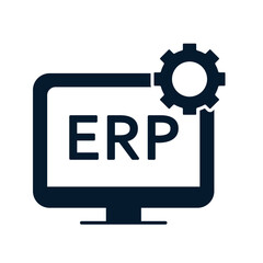 Poster - Computer, gear, ERP. System use concept. Vector icon isolated on white background.