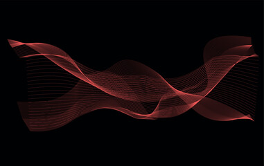 Fototapete - abstraction black background wave colored lines