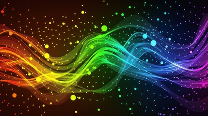 Wall Mural - Abstract Rainbow Waves with Glittering Dots