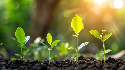 Wall Mural - young plant renewal growth with sunlight background for concept of awareness for the environment or 