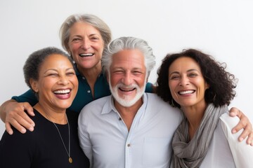 Smiling senior group of friends laughing adult smile.