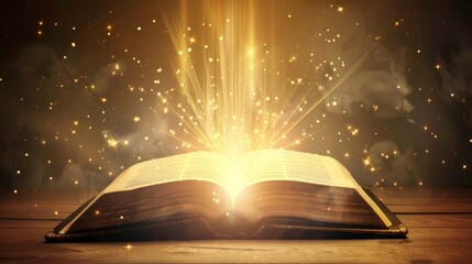 Canvas Print - Open Book Emitting Golden Light and Sparks