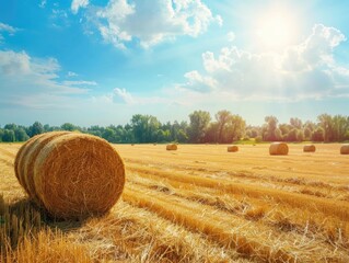 Poster - Field with Hay Bales and Trees