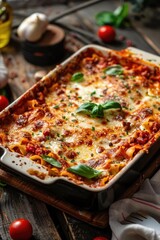 Wall Mural - Lasagna on Wooden Cutting Board