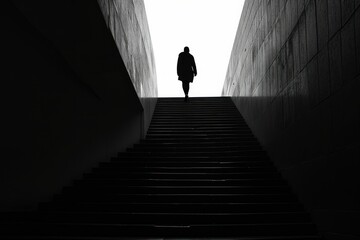 Wall Mural - Silhouette person walking architecture monochrome.