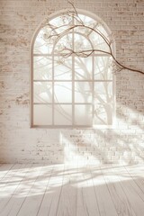 Wall Mural - A window with sunlight shining through it, creating a warm and inviting atmosphere. The room is empty, with no furniture or decorations, allowing the light to fill the space