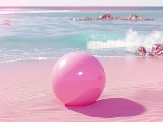 Wall Mural - Pink Beach Ball on Sand