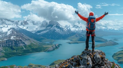 Conquering the Heights: Solo Hiker Triumphantly Reaching Summit with Inspiring Landscape View Through Nikon Z7 II 24-70mm Lens