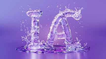 Uppercase letters a b and c made by water isolated on purple background