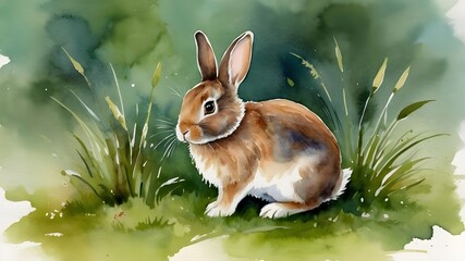 Wall Mural - rabbit in the grass