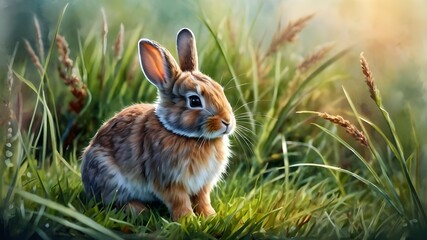 Wall Mural - rabbit in the grass