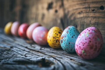 Canvas Print - Colorful Easter eggs on a rustic wooden background