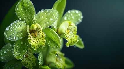 Wall Mural - Green Orchid with Dew Drops