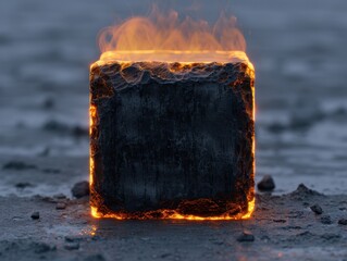 Wall Mural - Burning block of charcoal on dark surface