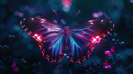 Wall Mural - A Magical Butterfly Glowing In The Night