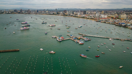 Wall Mural - Aerial of Pattaya Thailand with walking. street and beach road party area 