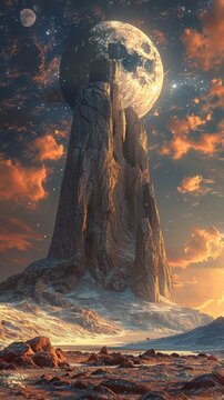 Alien Dreamscape: Hyper-Realistic 3D Rendering of Surreal Landscape with Organic Structures and Multiple Moons in the Sky
