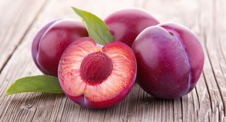 Canvas Print - Juicy plums on wooden background