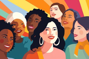 Poster - Women of different races adult togetherness illustrated.