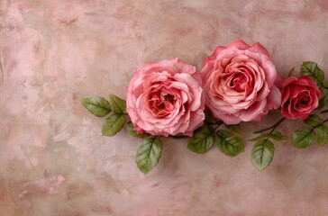 Sticker - beautiful pink roses on a textured background