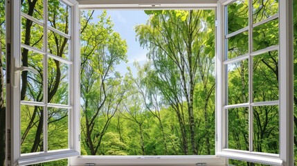 Wall Mural - Open Window View of Lush Greenery