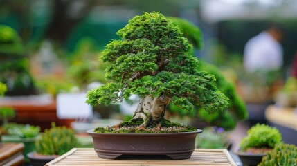 a bonsai tree in a pot on display