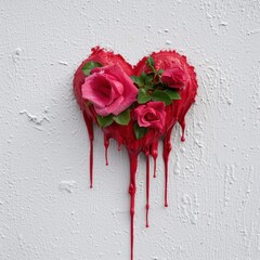 Wall Mural - Dripping heart-shaped roses