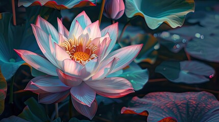 A vibrant lotus flower in full bloom, with intricate details and vivid colors.