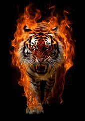 Sticker - Tiger full body fire flame wildlife animal mammal.