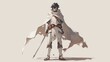 © Sakdecha - Frontal view of an isekai adventurer in minimalist design