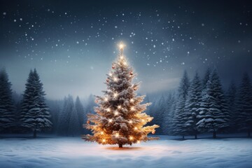 Canvas Print - Illuminated Christmas tree christmas outdoors holiday.