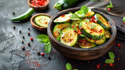 Wall Mural - Zucchini Salad With Chili Flakes And Herbs