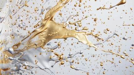 Poster - Craft a splash background with elegant gold and silver paint splashes on a pristine white backdrop, combining luxury and minimalism.