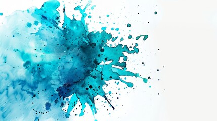 Poster - Craft a splash background with various shades of blue and turquoise paint splashes on a clean white background, evoking a refreshing and serene atmosphere.