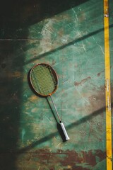 Wall Mural - Badminton racket and badminton net, tennis ball, tennis racket