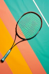 Wall Mural - Badminton racket and badminton net, tennis ball, tennis racket