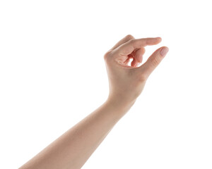 Wall Mural - female hand pick something isolated on white