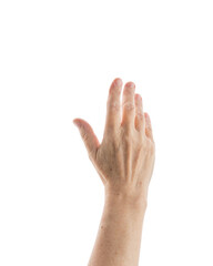 Wall Mural - mid aged woman hand touch screen gesture isolated on white background